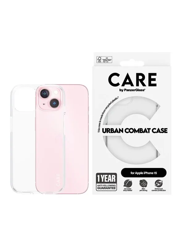 CARE by PanzerGlass Flagship Case Transparent Urban Combat w. Clear Frame iPhone 15