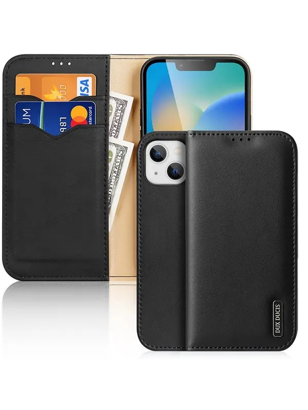 Dux Ducis Hivo Leather Flip Case Genuine Leather Cover Card & Document Wallet iPhone 14 Plus Black