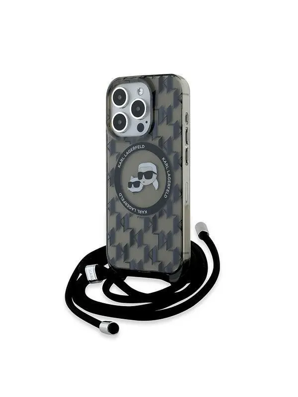 Karl Lagerfeld IML Crossbody Monogram Karl & Choupette Head MagSafe Case for iPhone 15 Pro Max - Black
