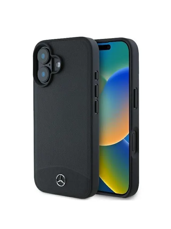 Mercedes Textured And Plain Leather MagSafe Case for iPhone 16 - Black