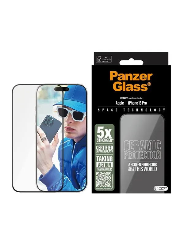 PanzerGlass Ceramic Screen Protector iPhone 16 Pro  | Ultra-Wide Fit