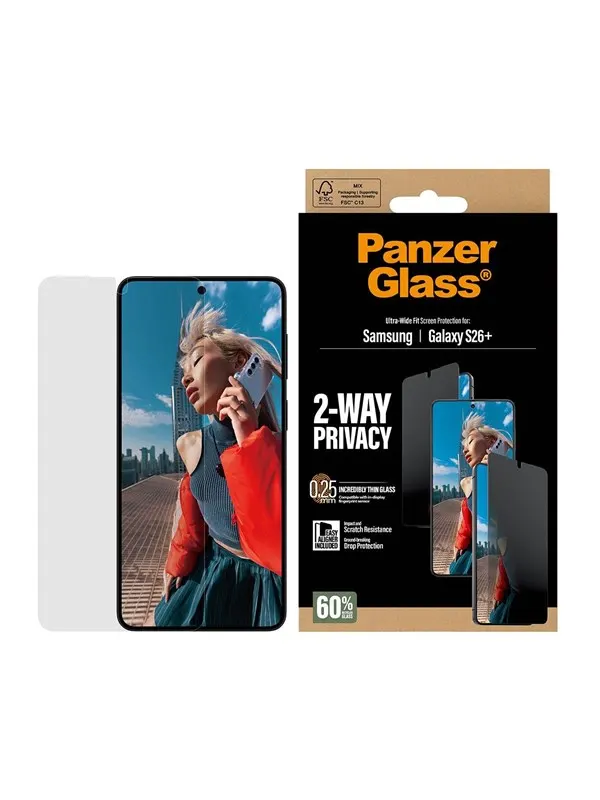 PanzerGlass 2-Way Privacy Screen Protector Samsung Galaxy S26+ | Ultra-Wide Fit w. EasyAligner
