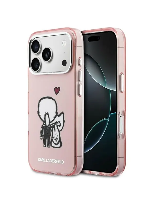 Karl Lagerfeld Karl &amp; Choupette Back MagSafe Case for iPhone 17 Pro Max - Pink