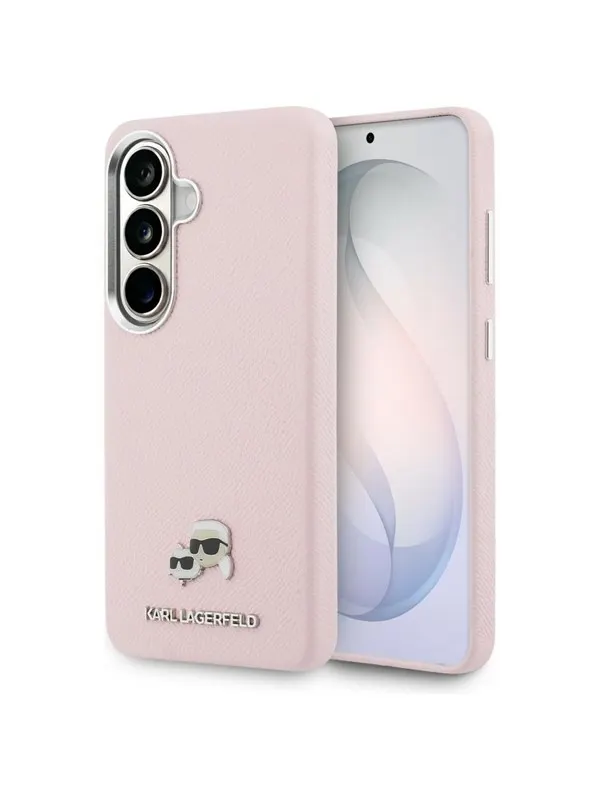 Karl Lagerfeld Saffiano KC Metal Logo MagSafe Case for Samsung Galaxy S26 - Pink