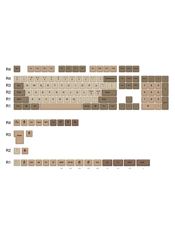Ducky Boba - 132 Keycap Set - MDA Profile - PBT - Knappsats - Nordisk - Brun