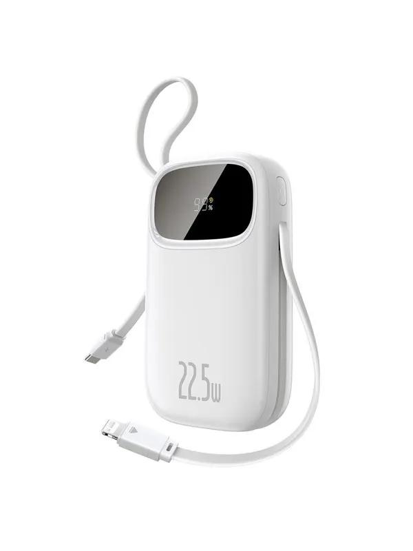 Baseus EnerFill FC31 20000mAh 22.5W Powerbank with Digital Display and 2 Built-in Cables (USB-C + Lightning) - White - 20000 mAh