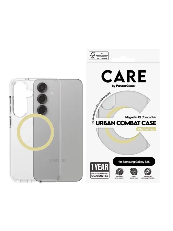 CARE by PanzerGlass Flagship Case Transparent Urban Combat w. Chardonnay QI Compatible Samsung Galaxy S25
