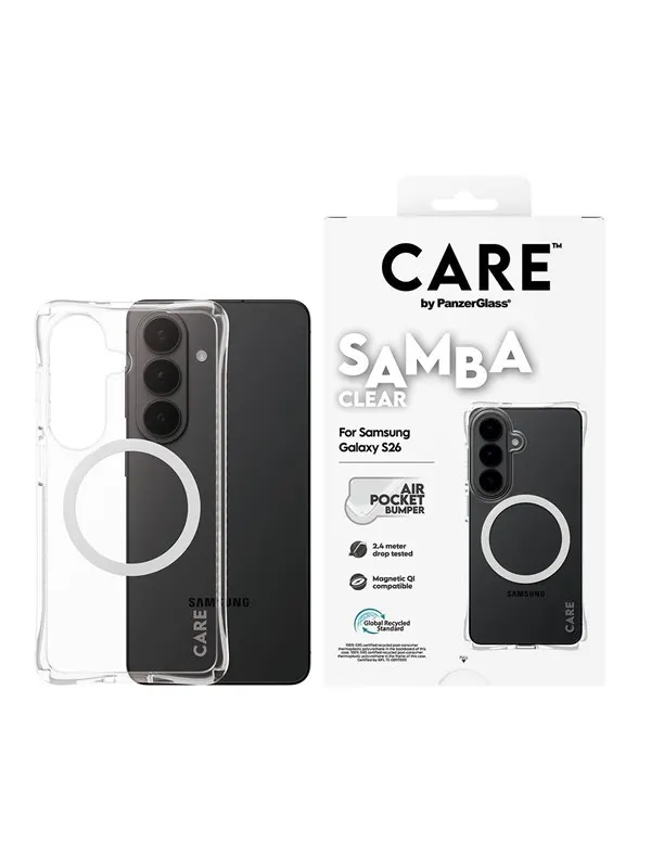 CARE by PanzerGlass Samba Case Transparent w. White Qi Samsung Galaxy S26