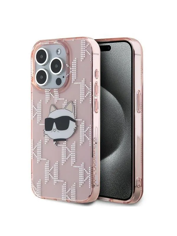 Karl Lagerfeld IML Choupette Head & Monogram case for iPhone 15 Pro Max - pink