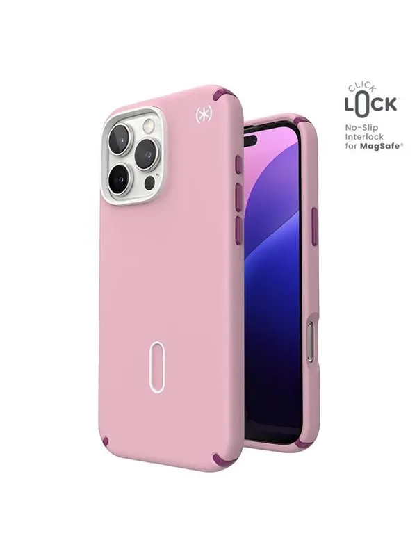 Speck Presidio2 Pro ClickLock & MagSafe - iPhone 16 Pro Max Case - Wednesday Pink / Boysenberry Purple / White