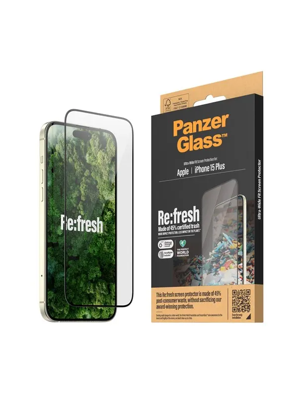 PanzerGlass Re:fresh Screen Protector iPhone 15 Plus | Ultra-Wide Fit w. EasyAligner