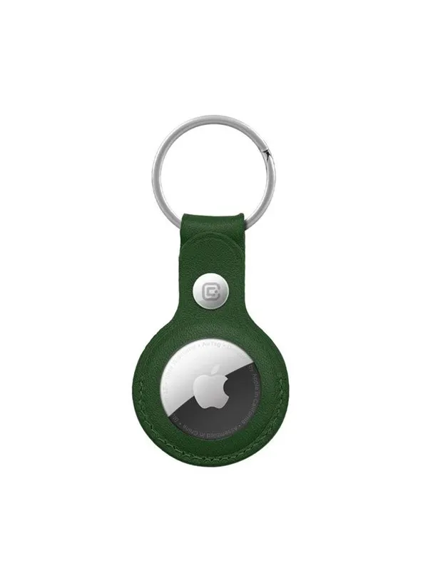 CRONG Leather Case with Key Ring - Protective leather case with key ring for Apple AirTag 1/2 - green