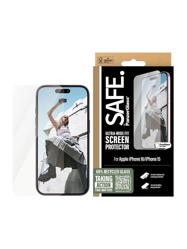 SAFE by PanzerGlass Screen Protector iPhone 16 | 15 | Ultra-Wide Fit