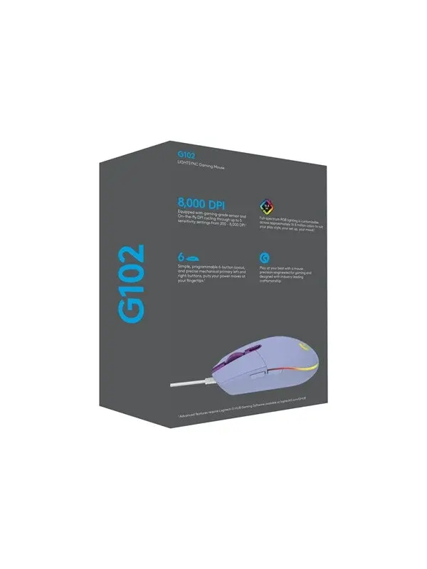 Logitech G102 LIGHTSYNC - Lilac - Gamingmus - Optic - 6 knappar - Lila med RGB
