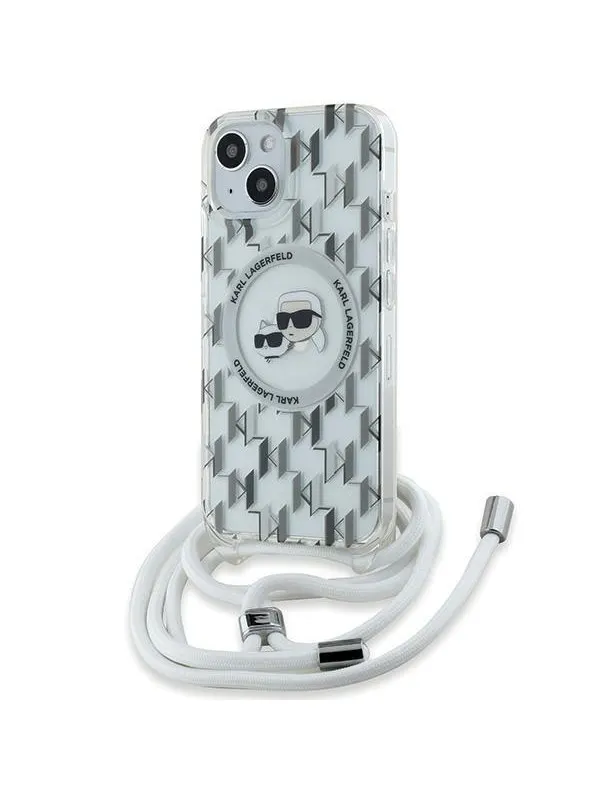 Karl Lagerfeld IML Crossbody Monogram Karl & Choupette Head MagSafe Case for iPhone 15 / 14 / 13 - Transparent