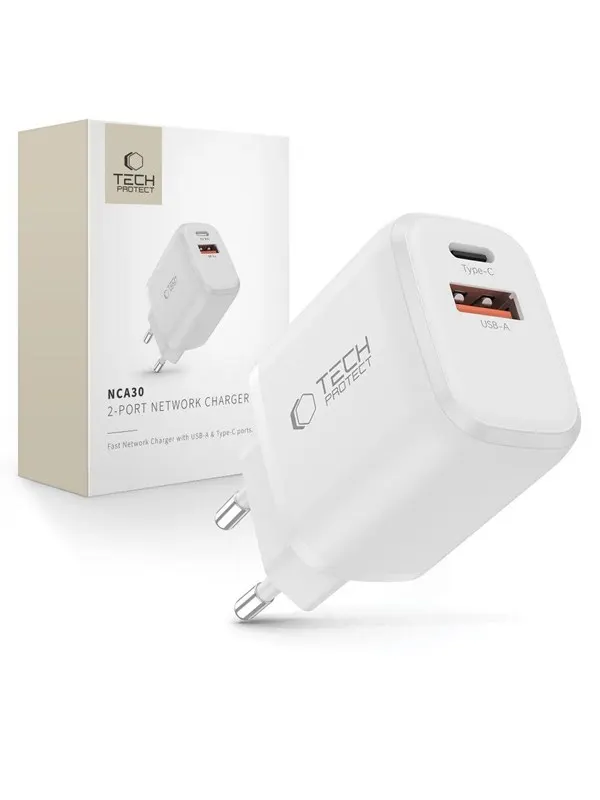 Tech-Protect NCA30 PD 30W QC3.0 USB-A / USB-C- wall charger - white