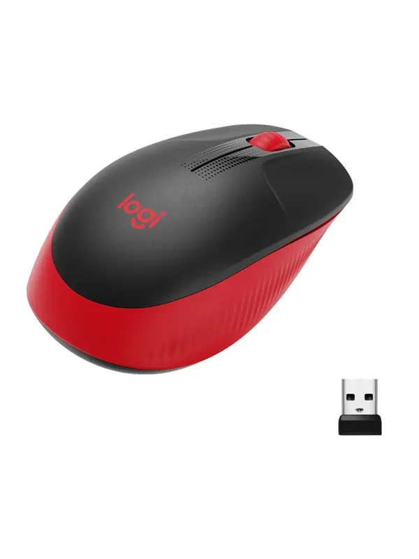 Logitech M190 Trådlös Optisk Datormus i Fullstorlek - Röd - Mouse - Optic - 3 knappar - Röd